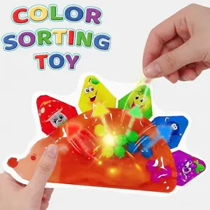 Hedgehog Fruit Squeeze Color Sorting Sensory Toy, Fine Motor Skills Learning Fidget, Quiet Classroom Preschool Activity, Christmas Halloween Thanksgiving Gift for Toddlers Kids