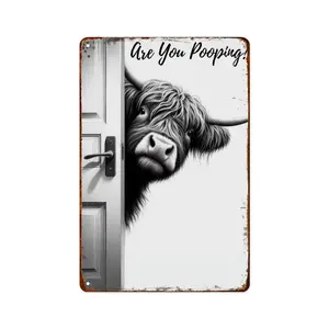 Are You Pooping Funny Highland Cow Vintage Metal Sign, Bathroom Wall Decor, Rustic Aluminum Poster, 8x12 Inches for Bedroom Bathroom Kitchen Bar Room