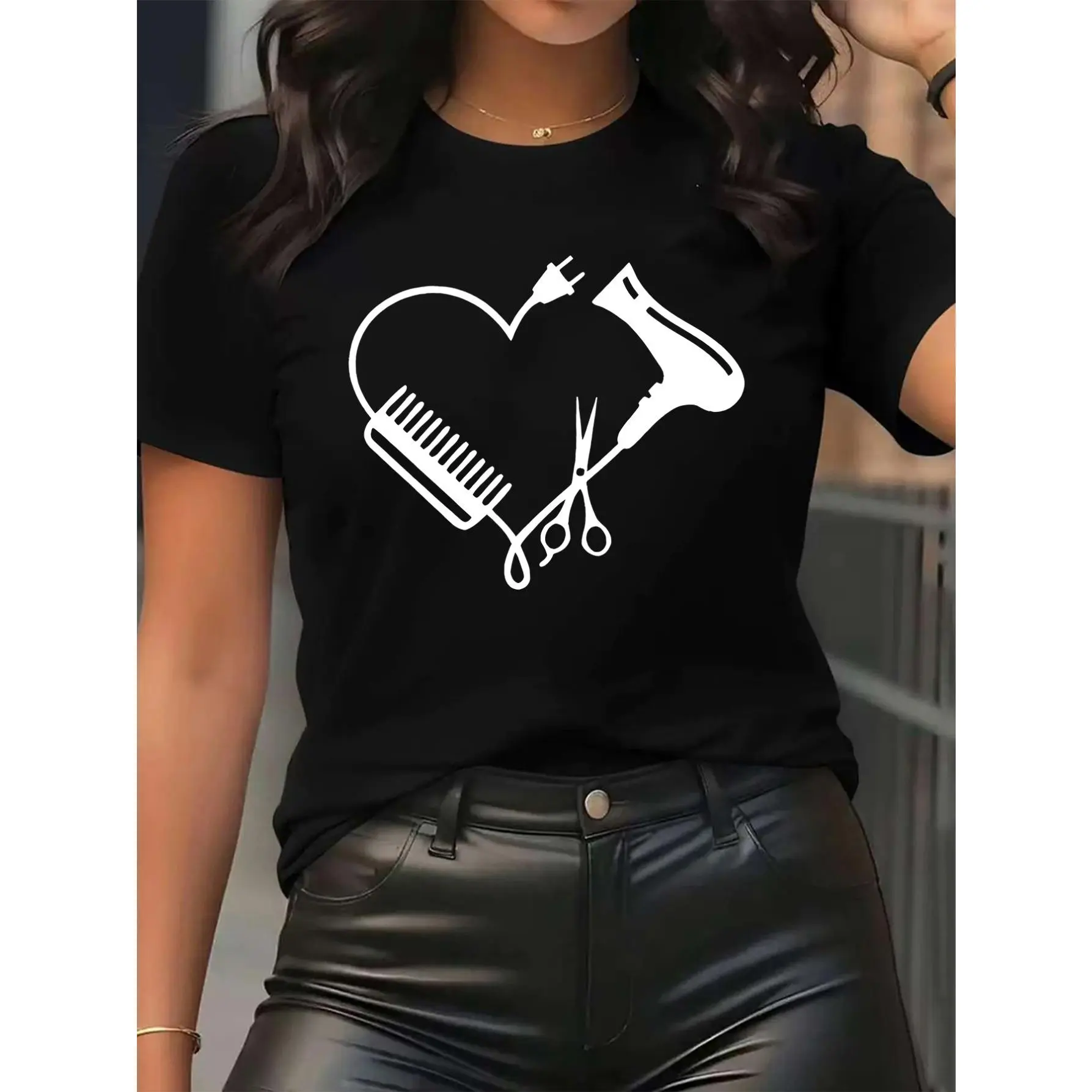 [Salon T-Shirt] Unique Clothes T-Shirt Short Sleeve for Salon Use - Durable Polyester Fabric with Stylish Heart Design - Comfortable Fit for Hairdressers and Barbers - Ideal for Work or Leisure Wear