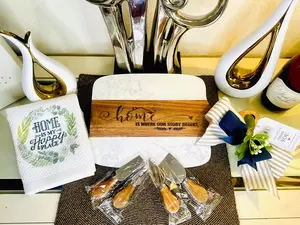 Personalized Marble & Wood Cutting Board Gift Set – Choose Your Design | Engraved Housewarming, Wedding, Realtor Closing Gift