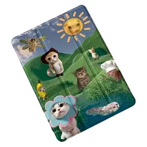 Whimsical Meadow Cats Case for iPad with Adjustable Stand & Auto Sleep/Wake - Lightweight Soft Shell Protective Cover for iPad 11 2025/10.9/Air 4-7/Pro 11/10th/9.7/10.5 - Playful Cat Illustrations, Durable Design Computer Tablet