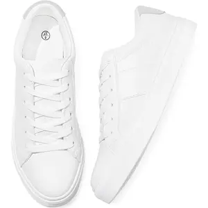 Women's Fashion Sneakers PU Leather Casual Shoes White Tennis Low Top Shoes Womens Lace Up Sneakers