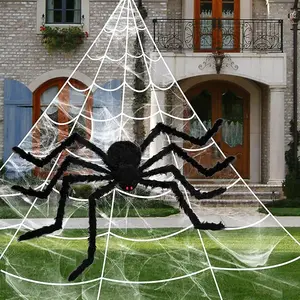 Outdoor Halloween Decorations Scary Spider Decorations Set Comes with 79" Giant Fake Spider, 200" Triangle Web, for Halloween Yard Garden Lawn Haunted House Party Decor, Black Light Spooky