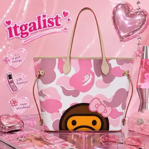 Itgalist Pink Camo Tote Bag with Cute Overload Design and Y2K Forever Theme for It Girl Energy