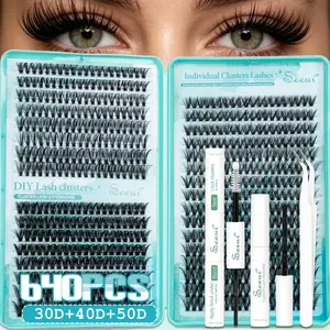 30D40D50D Lash Clusters Kit, 640pcs Soft Light False Lashes, Reusable Faux Mink Fairy Individual Lash Extension, D Curl Eyelashes, Mixed Length, Individual Lashes Comfortable Cluster Lashes, Includes Bond&Seal Remover and Tweezers, Easily DIY at Home