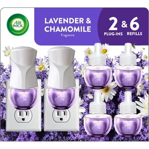 Plug in Scented Oil Starter Kit, 2 Warmers + 6 Refills, Lavender & Chamomile, Eco Friendly, Essential Oils, Air Freshener