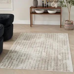 Nourison Dew Vintage Grid Patterned Oblong Indoor Area Rug, Ivory Beige, Clean & Easy-Care, 7'10" x 9'10", Oblong Area Rugs, Clean Area Rugs