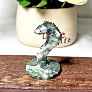 1 count  Green Jade Snakes Hand Carved Spiritual Cobra Snake Crystal Snake Carvings for collection