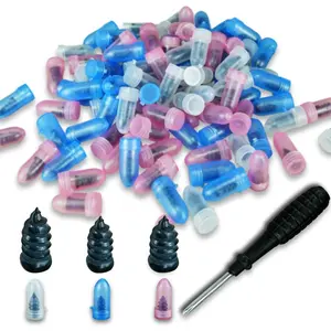 100 Pcs Tire Repair Rubber Nail Kit with 2 Size Screws & Screwdriver for Puncture Repair Self-Service Tool for Vehicle Emergency