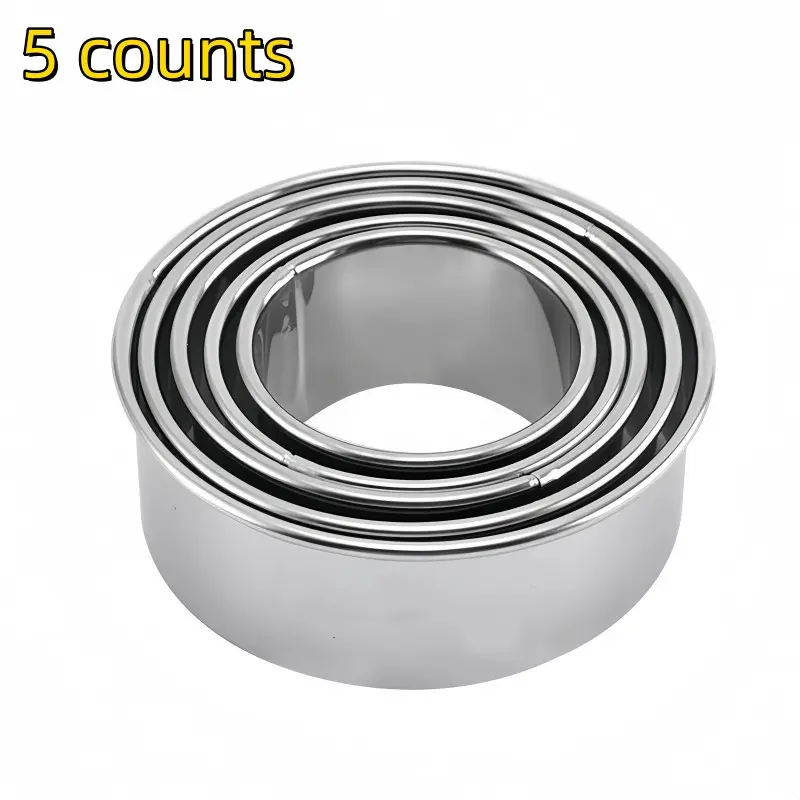 5-Piece Stainless Steel Round Dumpling Wrapper Mold Set, Dough Cutter Tool, Pressing Tool, Cookie Mold, Kitchen Essentials, Baking Tools