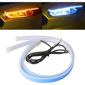 LED Strip Lights, 2Pcs 24 Inch Flexible LED Headlight Strips Dual Color White Turn Signal Yellow Lights Waterproof Daytime Running Light Strip For Car,Truck,SUV
