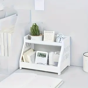 1pc Desktop Organizer Rack, Plastic Two-Tier Storage Shelf, Cosmetics Jewelry Holder, Bathroom Kitchen Supplies Stand