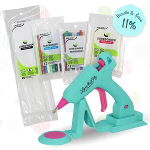 Surebonder x Lynn Lilly Edition Cordless/Corded Detail Tip Mini Glue Gun Kit with All Purpose, Color, Glitter, and Fabric Glue Sticks