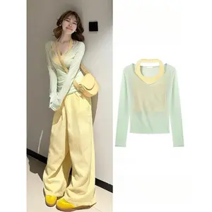 Mint green summer light blouse tulle top women's spring dopamine suspenders two-piece suit spring and summer wear