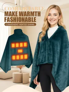 Multi-Color USB Portable Heated Shawl, 7 Zone Temperature Control Ultra Soft Flannel Design, Unisex Home & Office Use