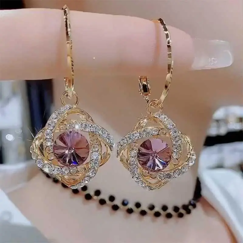 Purple 3D Full-Rhinestone Earrings for Women Elegant Luxurious Super-Sparkling Zircon Exquisite Drops Vintage Premium Ear Jewelry HNAK15