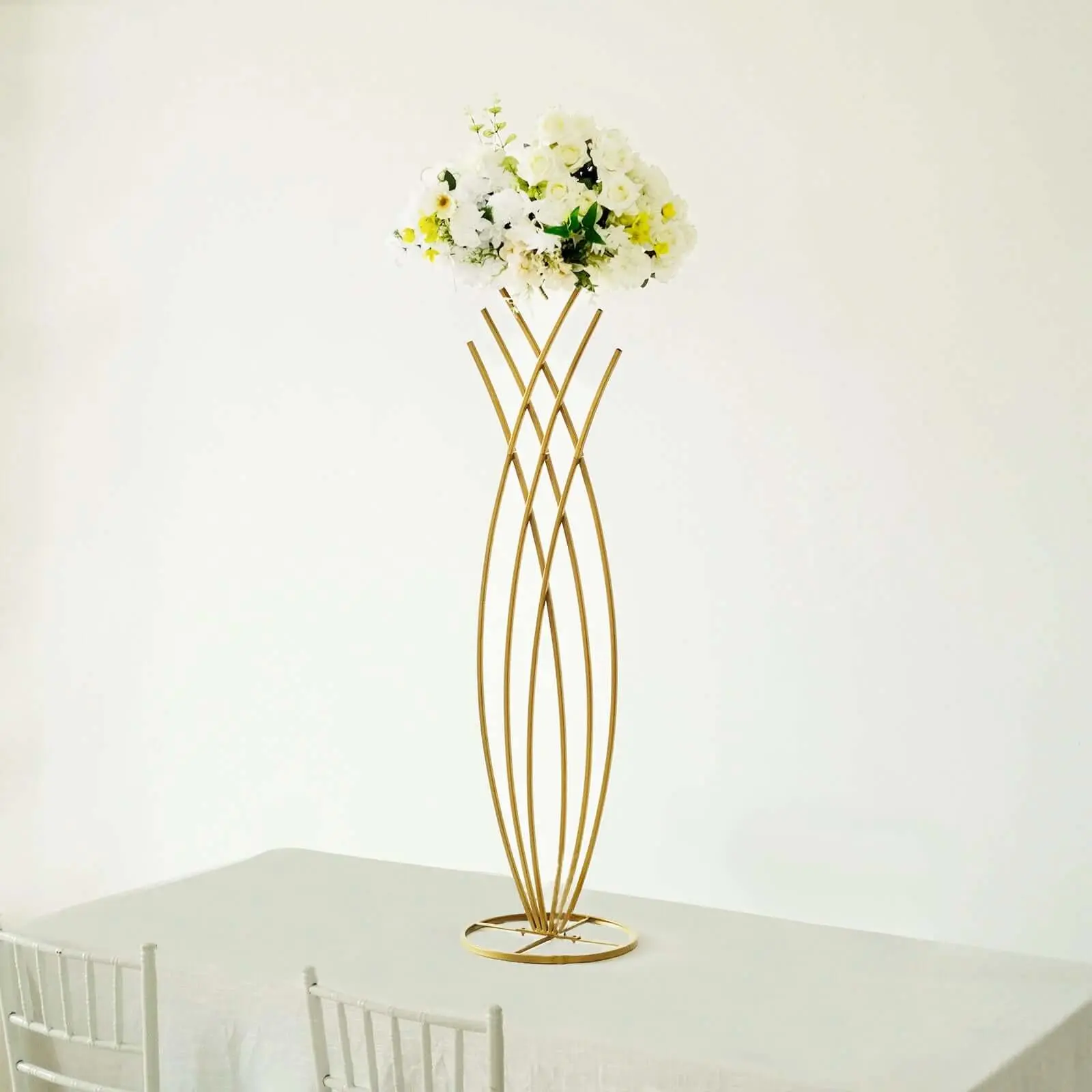 4ft Gold Metal Mermaid Tail Floral Frame Table Centerpiece - Elegant Wedding Decor with Hanging Support, Vine, Gold Decorations, Artificial Floral Arrangement for Home Festive Party Supplies, Elegant Centrepieces