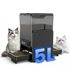 Cityflee Automatic Cat Feeder for Two Cats, Adjustable Bowl Height to Protect Pet Spine, 20 Cups/5L for Small Pets Indoor, Supports Timed and Voice Call