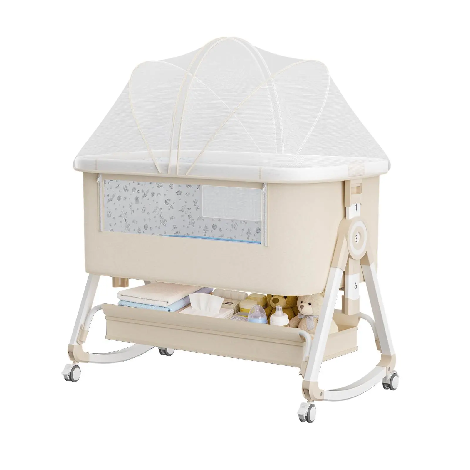 Baby Bassinet,Baby Basinet Bedside Sleeper,Easy to Fold Portable Crib Side Bassinet 2026 new Style Girl/boy,6 Height Adjustable Cribs,Folding Cot,Newborn Essentials