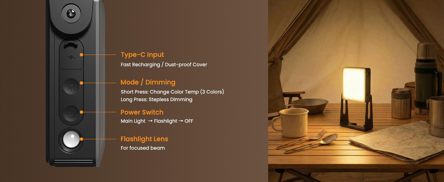 Portable LED Camping Light, 3 Modes,Rechargeable 4000mAh Dimmable Camping Lantern with 360° Rotatable Stand, 2-in-1 Flashlight Emergency Camping Lamp for Home Power Outages, Outdoor Hiking,Hurricane
