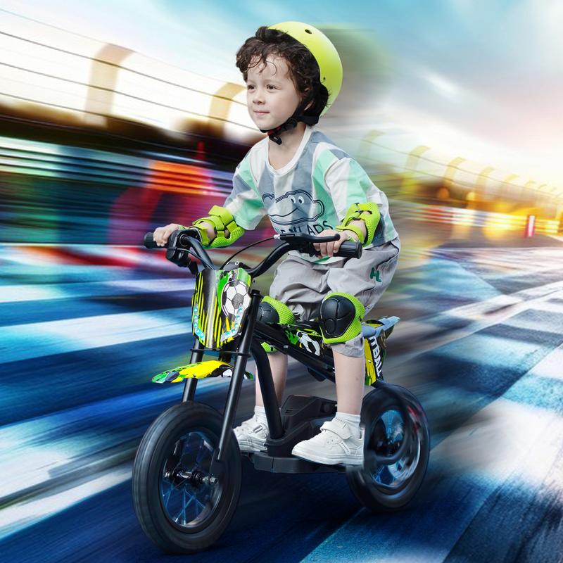 24V Kids Electric Dirt Bike, Battery Powered Ride-On Motorcycle w/ LED Lights, Adjustable Speed, Rear Disc Brake, Power Display, Rubber Tire, Max Speed 13 MPH,Christmas presents Green
