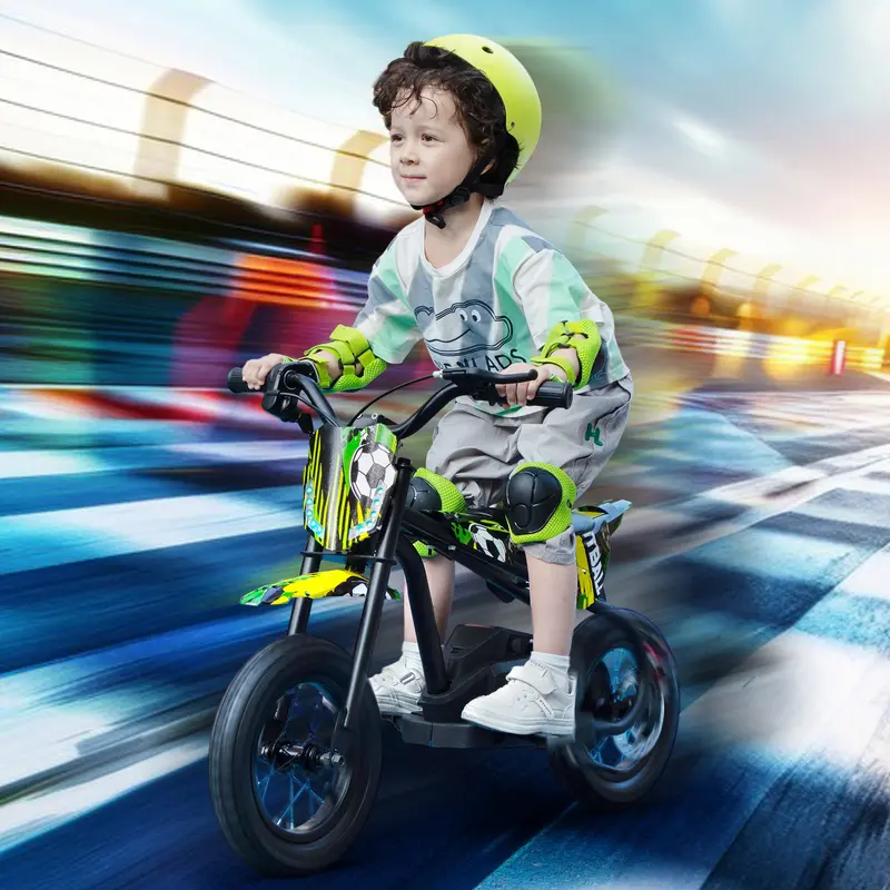 24V Kids Electric Dirt Bike, Battery Powered Ride-On Motorcycle w/ LED Lights, Adjustable Speed, Rear Disc Brake, Power Display, Rubber Tire, Max Speed 13 MPH,Christmas presents Green