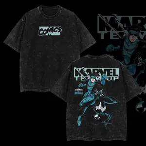 Superstyle MTU Spidey vs Mark Grayson Invincible War Comic Double Printed Oversize Lightweight Acid Washed Tee TV Series Graphic Cotton T-Shirt Oversized Vintage Washed T-Shirt, Heavyweight Cotton Shirt, Regular Comfort Fabric