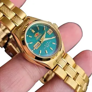 Orient Women Automatic 3 Stars Classic Watch Gold Tone Green Dial with Date Display Feature