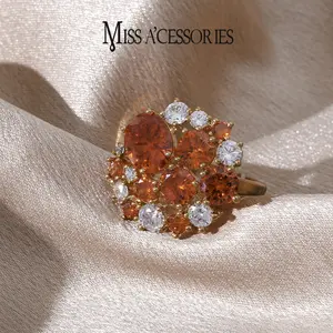 Red Crystal Cluster Ring | Sparkly CZ Accent Gold Tone | Trendy Oversized Red Gem Ring | Rhinestone Encrusted Cluster Design | High-End Multi-Gem Red Ring | Bold Cluster Design for Statement Look