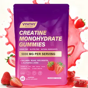 VYHTHY Creatine Gummies – Enriched with Collagen, Hyaluronic Acid, Biotin, Zinc & Folic Acid – Support Muscle, Skin, Hair & Nail Health – Sugar-Free Daily Gummies