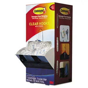 3M 17091CLRCABP Clear Hooks & Strips- Plastic- Medium- 50 Hooks with 50 Adhesive Strips per Carton