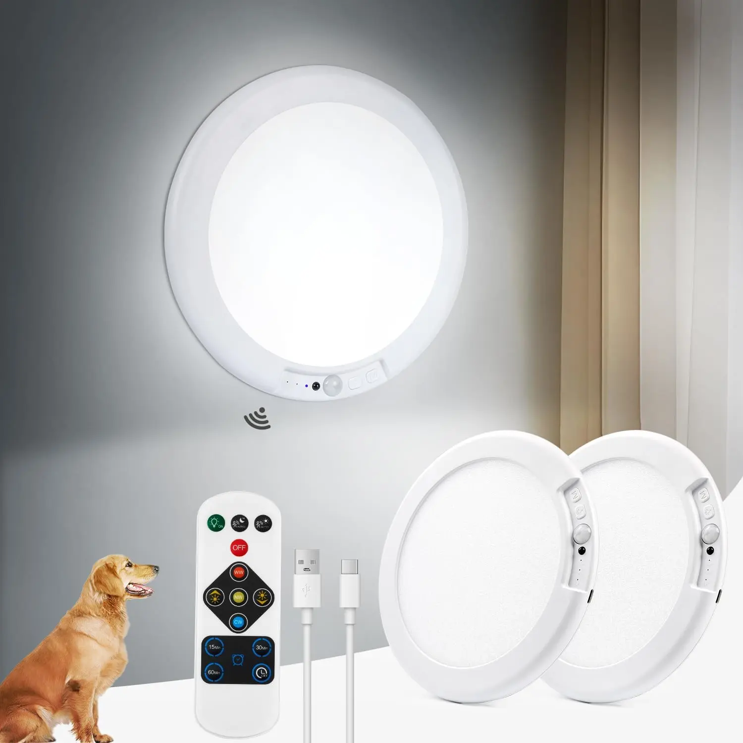 Rechargeable Motion Sensor LED Ceiling Lights - Magnetic Wireless, 4000mAh Battery-Powered with Remote, 3 Color Temperatures, 400 Lumen 10-Level Dimming Adjustable LED Ceiling Lighting for Closet, Stairs, 10Level Dimming