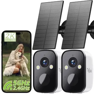 TIEJUS Security Cameras Wireless Outdoor 2-Pack, Solar-Powered Security Camera for Home Security 2K Full Color Night Vision, PIR Detection, 5G / 2.4GHz WiFi, IP66 Waterproof, Alexa