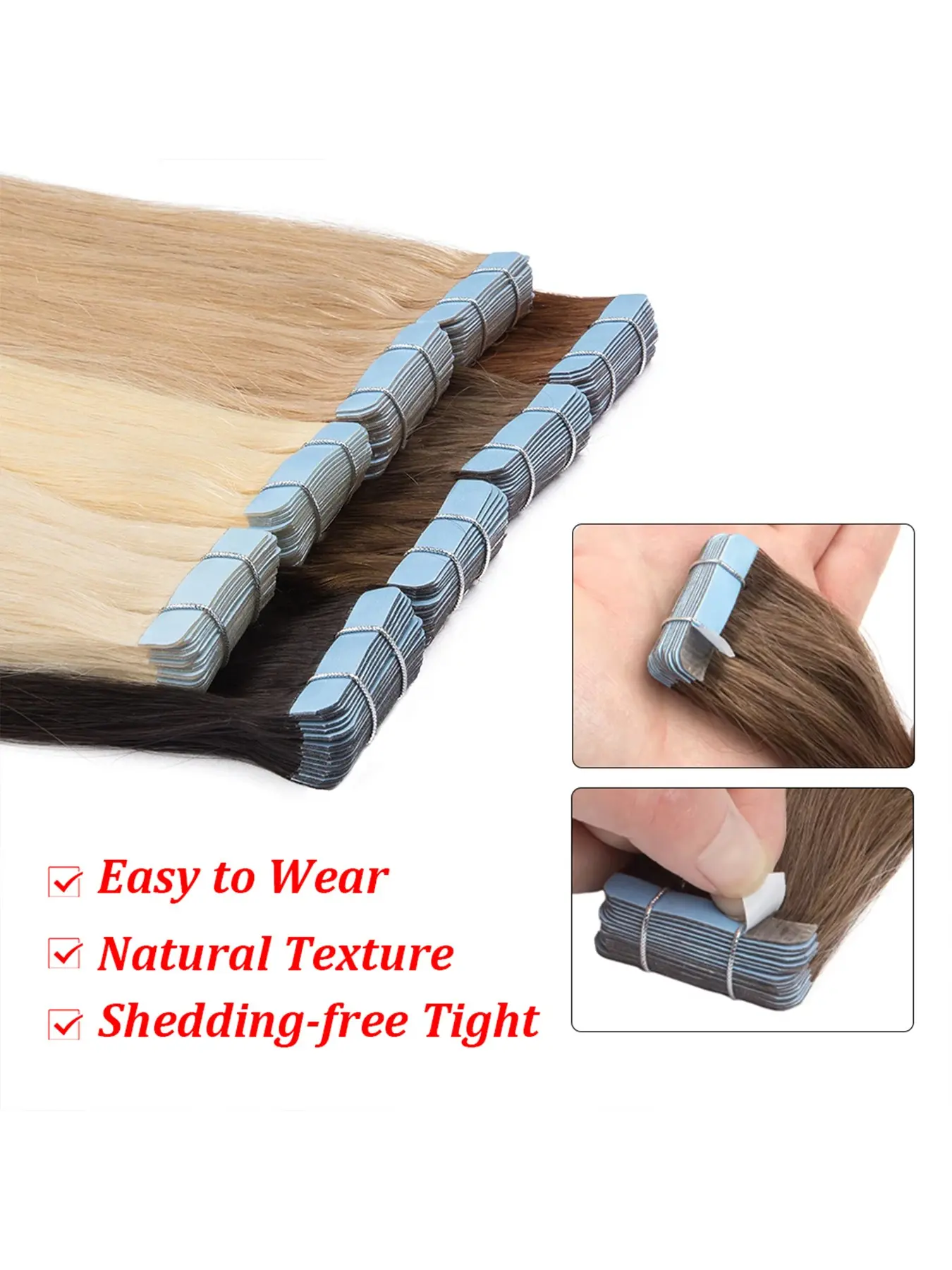 16-28 Inch Tape-In Hair Extensions 20 Pieces/50g/Pack Human 