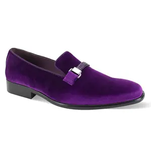 Men's Fancy Dress Casual Shoes Slip On Loafers Purple Velvet Smoker (S0023)