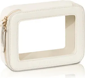 Christmas Gifts Clear Makeup Bag Cosmetic Organizer Case Waterproof Travel Toiletry Bag Skincare Pouch with Golden Zipper(Beige)