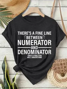 Math Equation Print Vintage Style Women's Summer Casual Sports Top, Round Neck Short Sleeve T-Shirt, Comfortable Breathable, S-Xxl