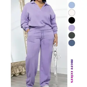 Women's Solid Long Sleeve Sweatshirt & Drawstring Waist Pants Set, Casual Fashion Cozy Two-piece Outfits Daily Outdoor Wear