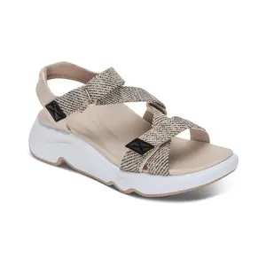 Aetrex Marz Adjustable Sport Sandal - Beige | Women's Orthotic Wedge Sandals with Arch Support & Comfort