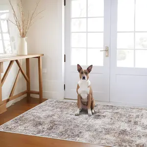 3x5 Washable Rug: Non Slip Area Rug Soft Carpet Foldable Distressed Stain Resistant Neutral Rugs for Hallway Living Room Bedroom Decor Indoor Small Farmhouse Rug 3'x5' Brick Gray