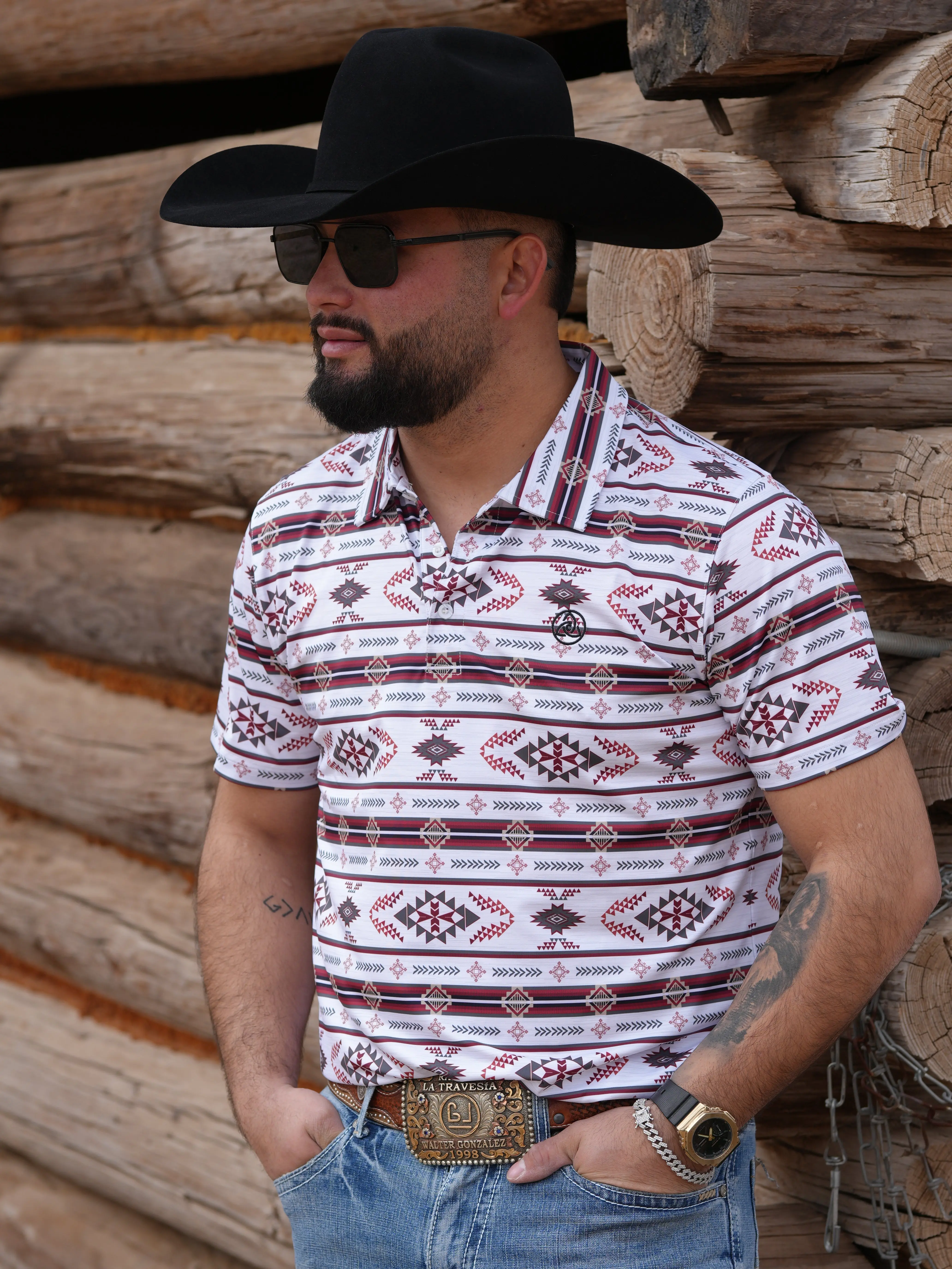 RED/WHITE AZTEC POLO - P37