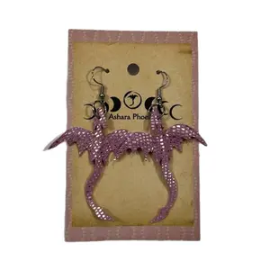 Starblush Pink Dragon singles Earrings Handcrafted Leather Celestial Earrings
