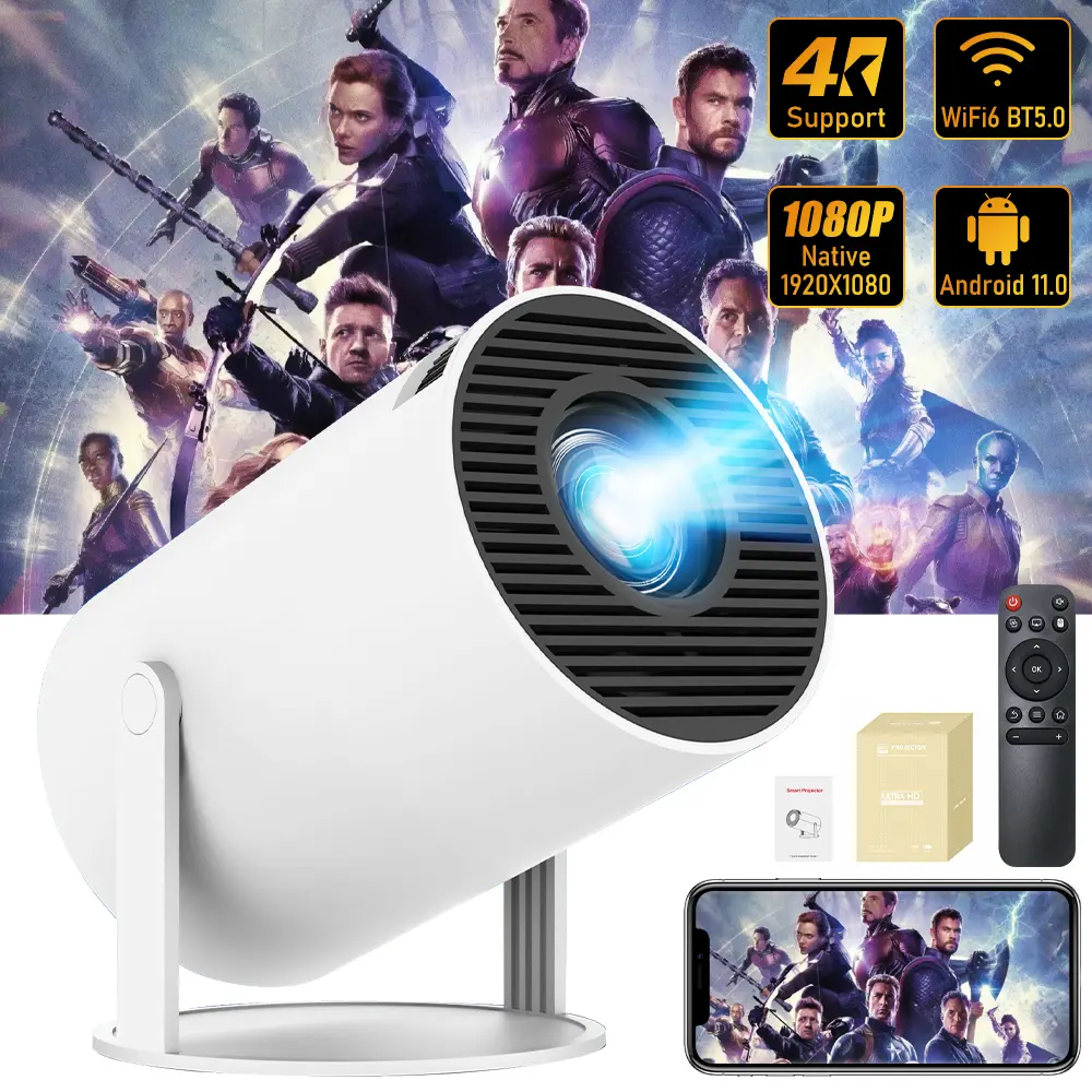 【DealsForYou】HY300Pro Android 14.0 Projector, Wifi Smart Projector, Dual WiFi6 Wireless 290ANSI Allwinner H726 BT5.4 1080P Portable Audio Home Video Projector, Projector for Home Cinema, Outdoor, Movie Night，mini, projector, para, peliculas