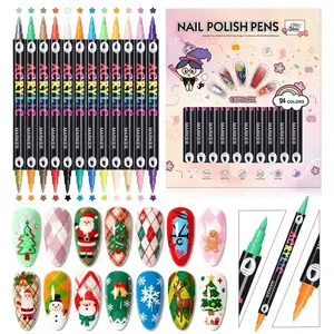 GELLAKTIK 12Pcs-Dual Nail Art Pens Set, 3D Nail Polish Pens Quick-Drying Acrylic Paint Markers, Dotting Liner Brush for DIY Nail Design, Home & Salon Manicure Tools, MarkerPen