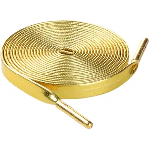 INSPIRE CHIC 2 Pairs Faux Leather Shoestrings Solid Color Flat Shoelaces with Metal Tippings for Sneakers Boots 80cm/31.5" Golden