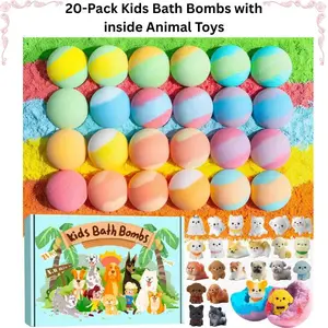 20-Pack Kids Bath Bombs with inside Animal Toys – Handmade Bubble Fizzies for Girls & Boys, Safe Bath Fun, Mother Day & Birthday Gifts