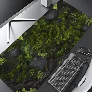 Mossy Forest Landscape Large Gaming Mouse Pad, Nature Lovers aesthetic desktop decoration protection pad,rubber pad non-slip lock edge work pad,multi-size mouse pad suitable for laptop,desktop computer games, work,family, good gift for boys,girls,kids