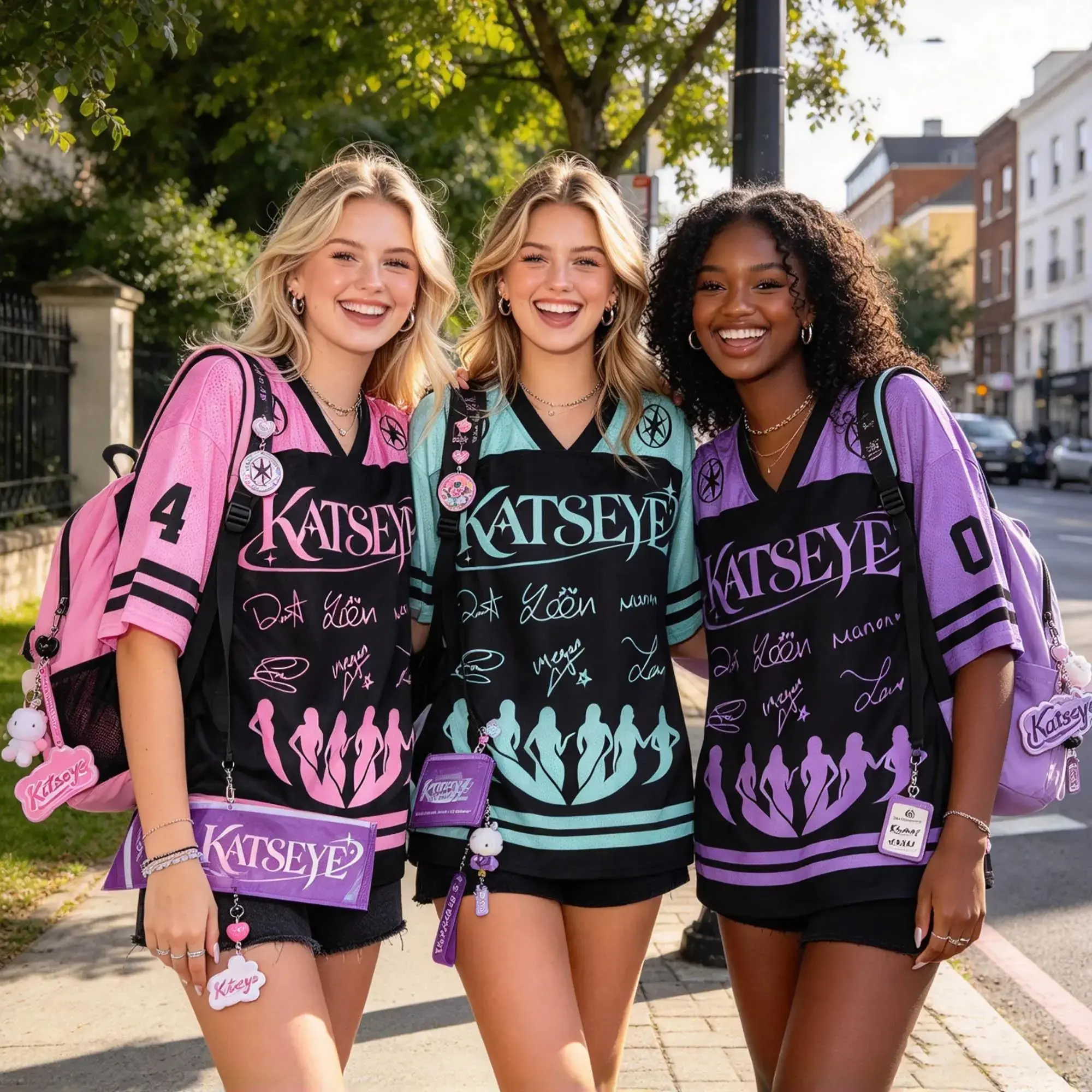 KATSEYE Member Signatures & Silhouette Jersey Shirt - Y2K Colorblock Oversized Football Tee, Soft Breathable Mesh V-Neck Tour Merchandise for Women & Men, Cute K-Pop Concert Outfit for Summer
