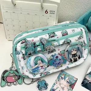 Cartoon Cute Hatsune Miku Pencil Case Pouch Pencil Pouch Large Capacity 3 Layer School Supplies Pencil Case Storage Bag Gift