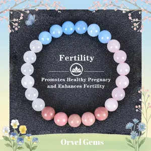 Fertility Energy Crystal Bracelet – Rose Quartz, Amethyst & Tiger’s Eye Healing Gemstone Gift, Symbolic Support for Women, Couples & New Beginnings